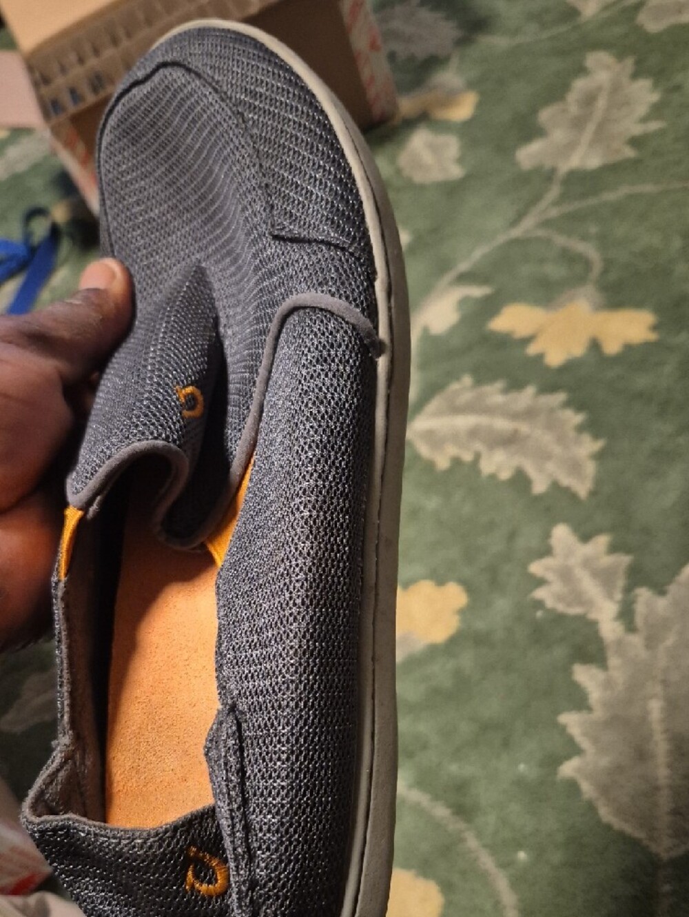 OluKai Men's Knit Slip-On Loafers in Charcoal with Orange Liner - Picture 7 of 10